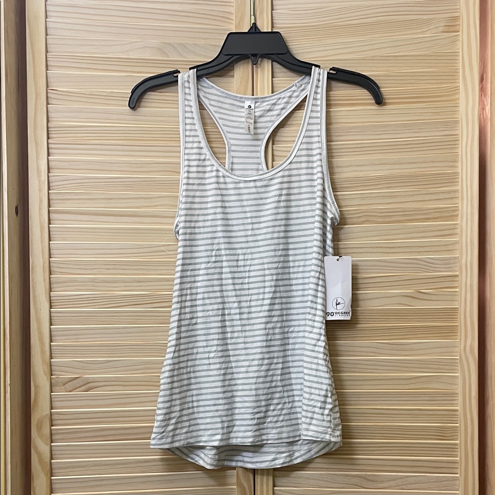 NWT 90 Degree By Reflex - White and Gray Striped Workout Tank Top - Size M